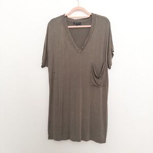 POL Womens T-Shirt Size L Olive Green Tunic Distressed Casual Oversized Grunge